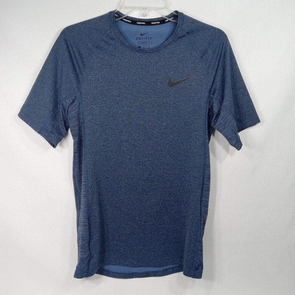 NIKE PRO Men's Blue Dri-fit Short Sleeve Crew Neck Shirt Slim Fit Size Small